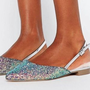 ASOS Holographic Glitter Sling back flats - UK SIZE 8 = US 10